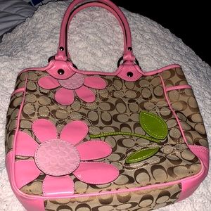 Coach bag, tan and pink flowers. Perfect summer bag with retro flare!